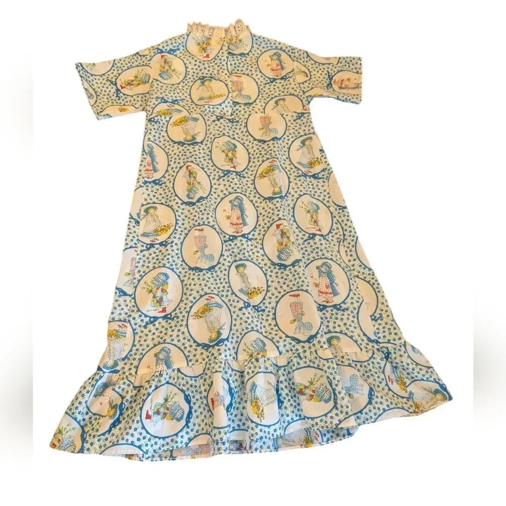 Holly Hobbie Girls vintage long floral blue dress cottage core‎